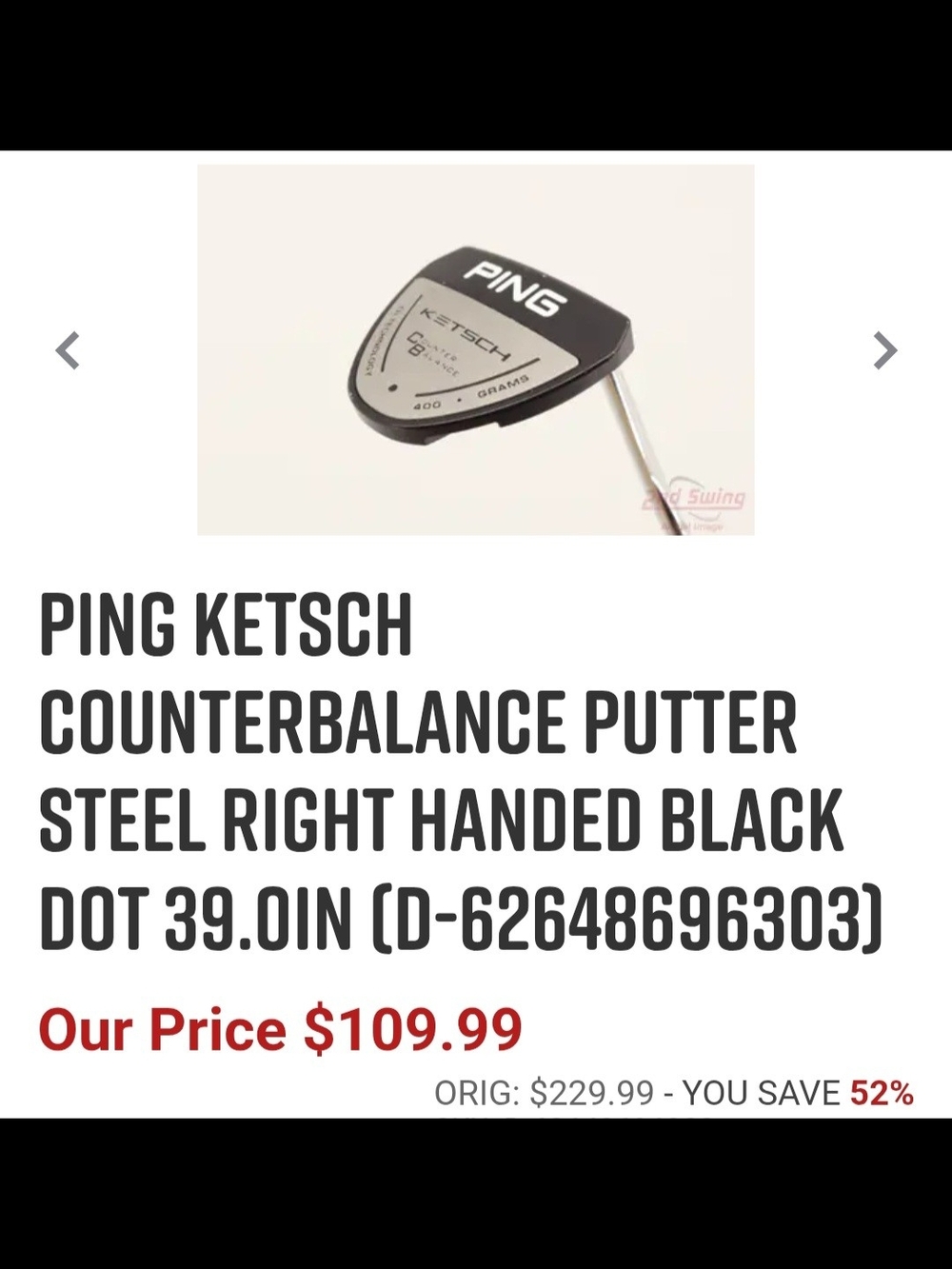 PING Ketsch Counterbalance Putter — Black and Silver Finish